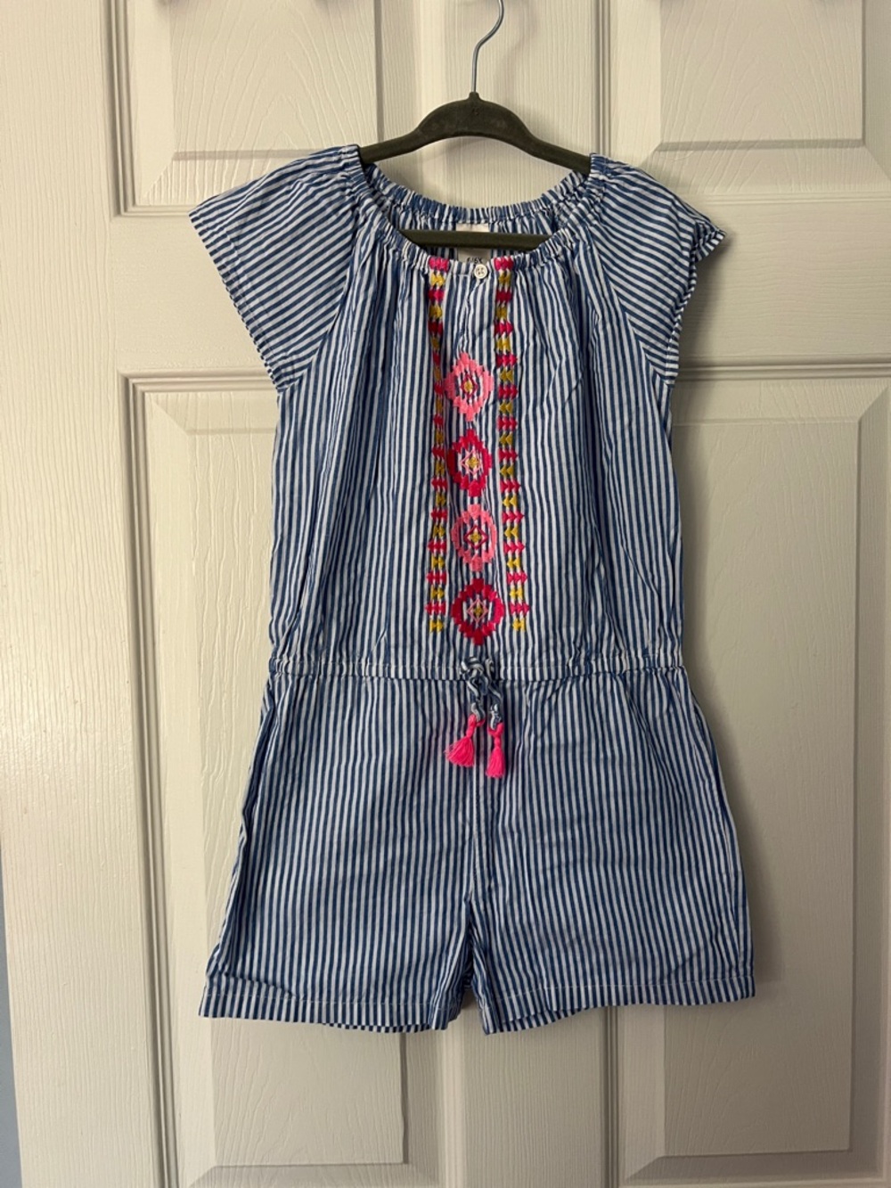 OshKosh B'gosh Blue & White Striped Embroidered Romper